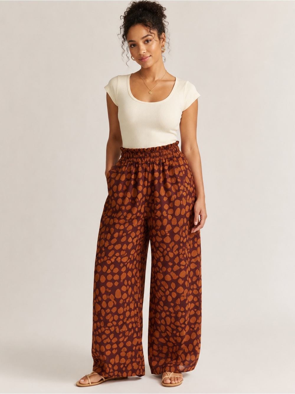Anthropologie Brown & Rust Wide-Leg Printed Pants